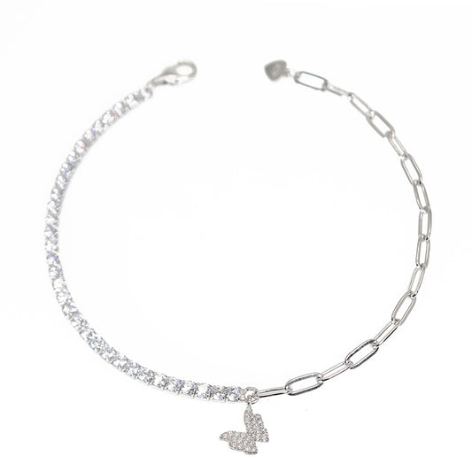 Silver House White Zircon Butterfly Silver 925 Flexible Bracelet