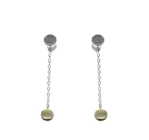 White zircon round silver 925 dangling earrings