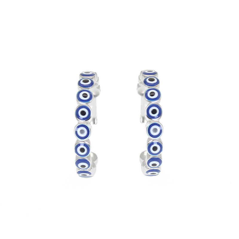 2.5mm Dark Blue Enamel Evil Eye Silver 925 Pin Earrings