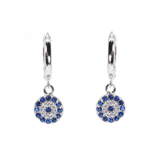 8mm Sapphire White Zircon Evil Eye Silver 925 Huggie Earrings