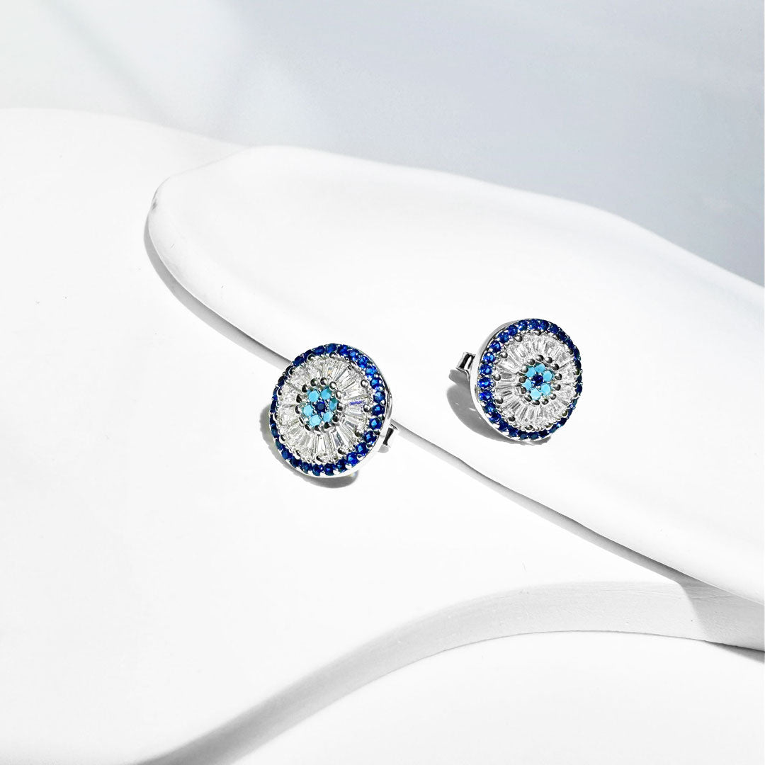 Silver House Zircon Evil Eye Silver 925 Circle Earrings Fashion Accessories