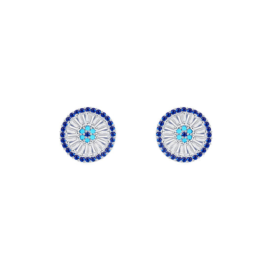 Silver House Zircon Evil Eye Silver 925 Circle Earrings Fashion Accessories