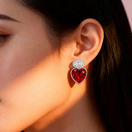 Silver House Heart Stud Earrings, Cubic Zirconia Heart Earrings in Sterling Silver, Minimalist Dainty Jewelry Gift