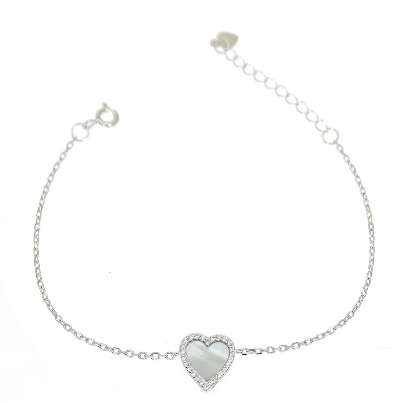 Silver House MOP White Zircon Heart Silver 925 Bracelet