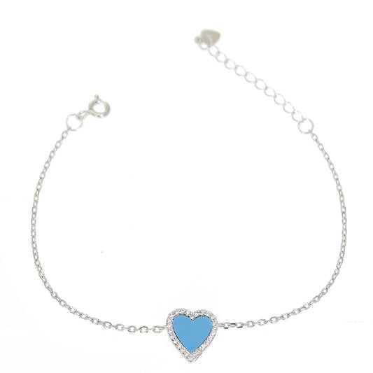 Silver House Turquoise White Zircon Heart Silver 925 Bracelet