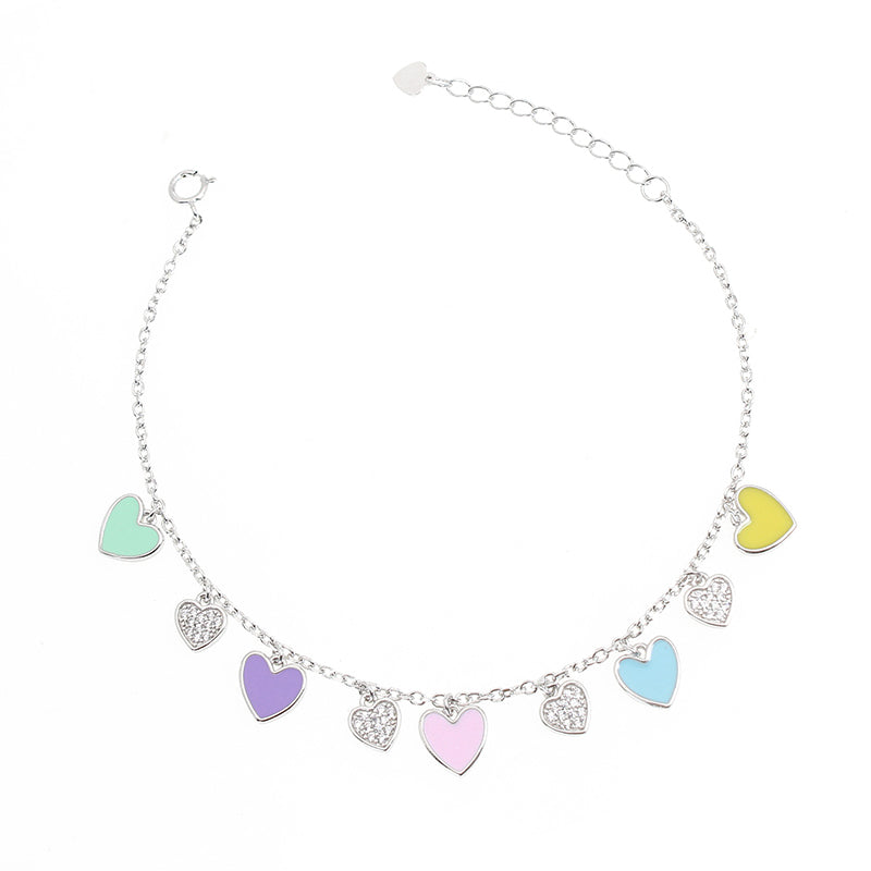 Silver House Multicolor Enamel White Zircon Heart Silver 925 Bracelet