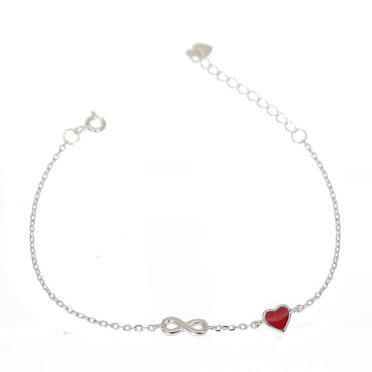 Silver House Red Enamel Heart Infinity Silver 925 Bracelet