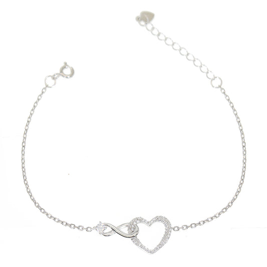 Silver House White Zircon Infinity and Heart Silver 925 Bracelet