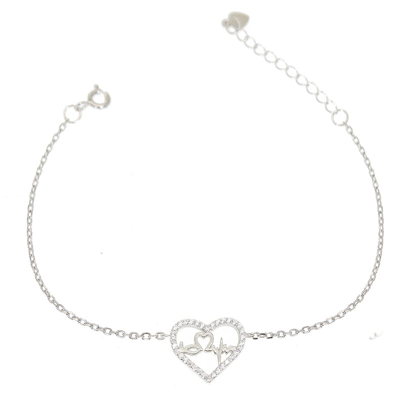 Silver House White Zircon Heartbeat Silver 925 Bracelet