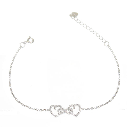 Silver House White Zircon Infinity Dual Hearts Silver 925 Bracelet