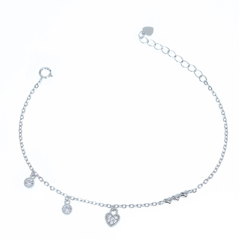 Silver House White Zircon Heart Silver 925 Bracelet