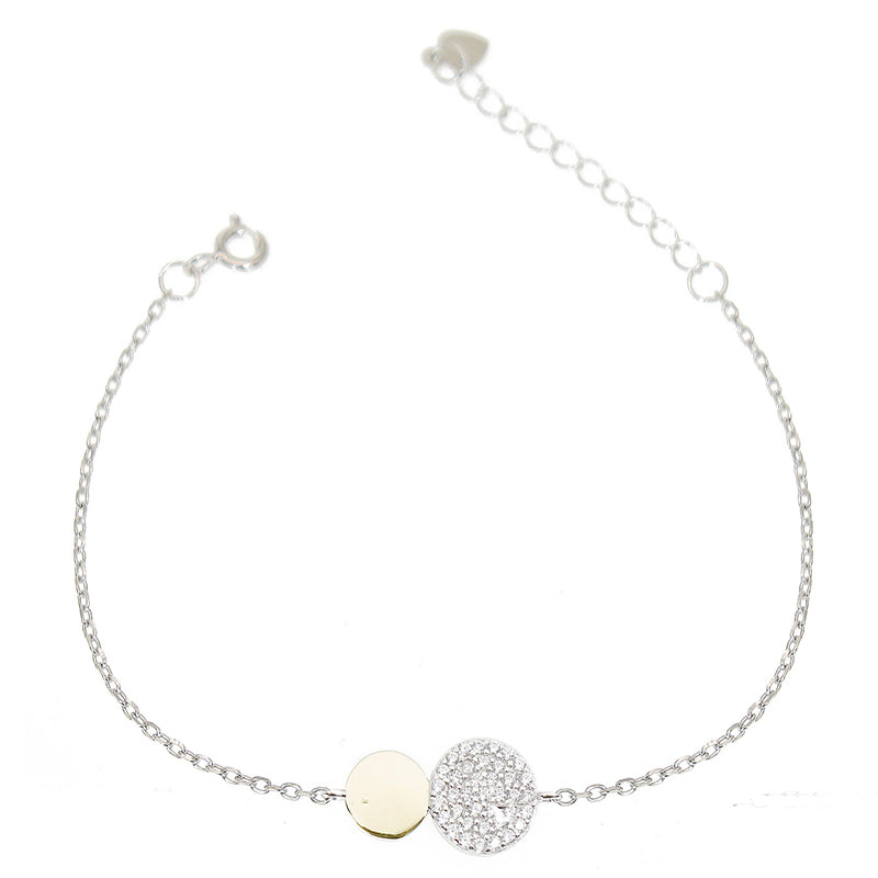 Silver House White Zircon Dual Round Silver 925 Bracelet - Golden