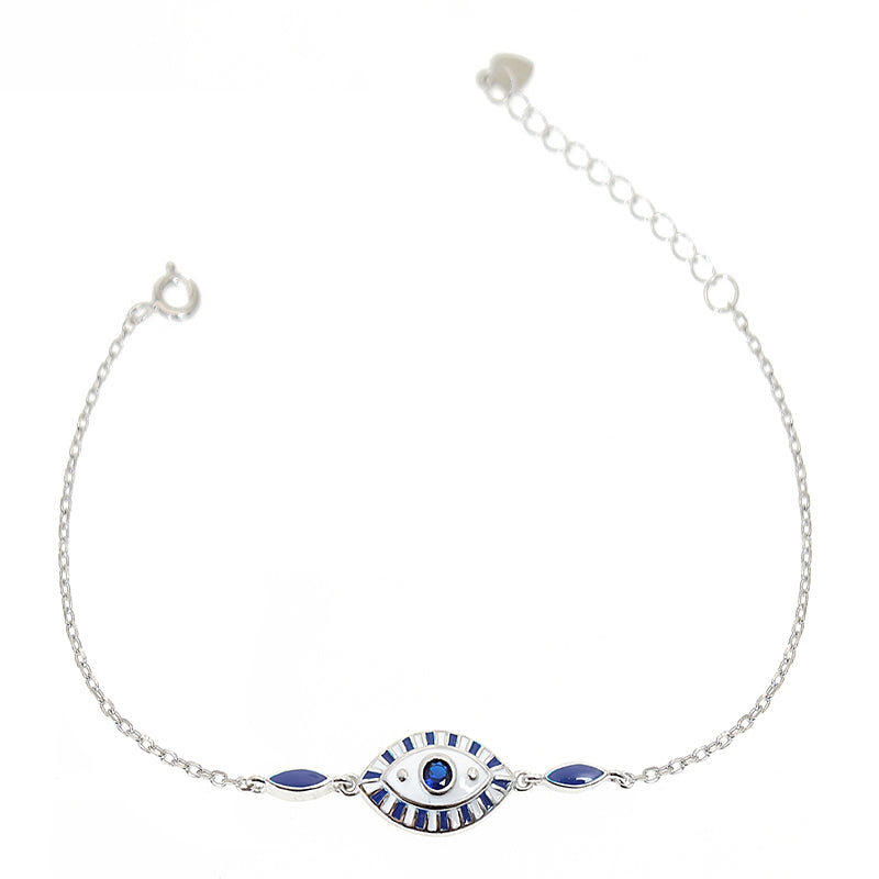 Dark Blue Enamel Evil Eye Sapphire  Silver 925 Bracelet