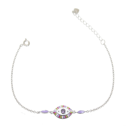 Rainbow Enamel Evil Eye Amethyst  Silver 925 Bracelet