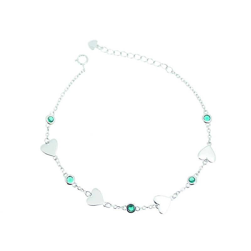 Silver House Emerald Zircon Heart Silver 925 Bracelet