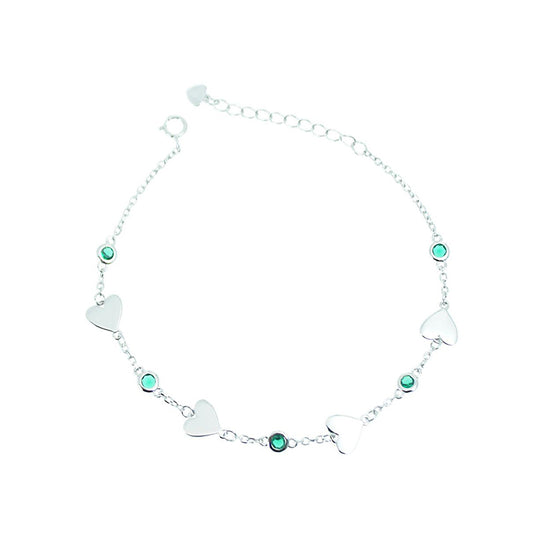 Silver House Emerald Zircon Heart Silver 925 Bracelet