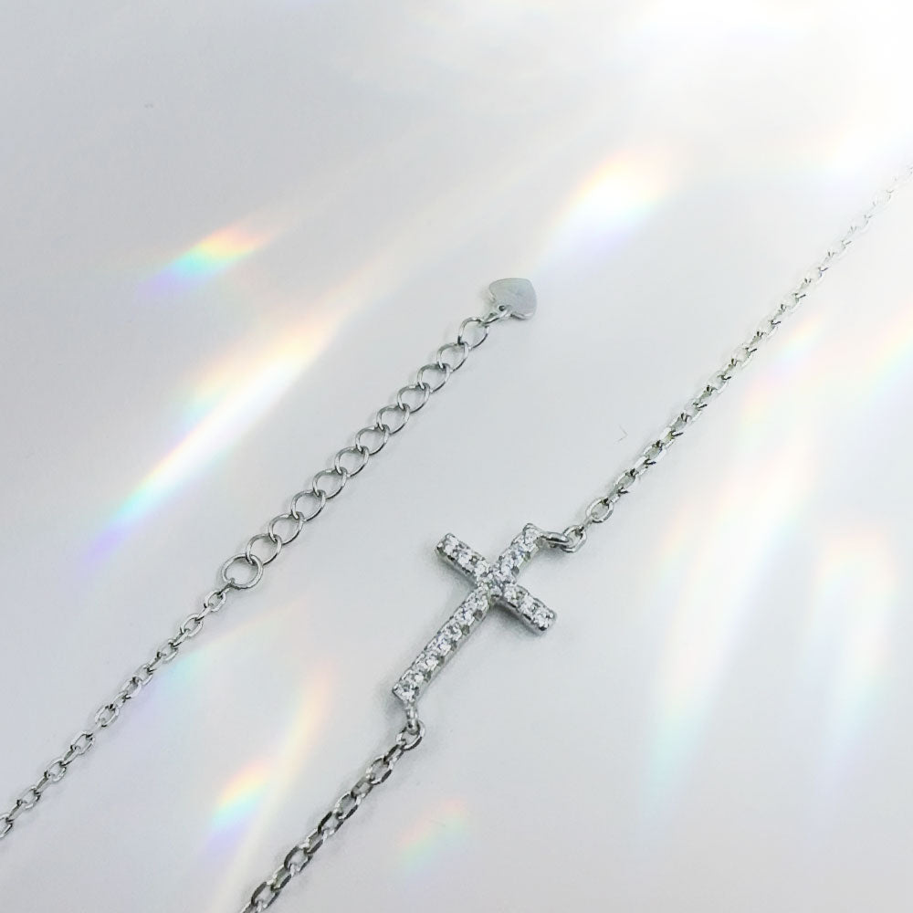 Silver House White Zircon Cross Silver 925 Necklace Simplicity Elegant Belief