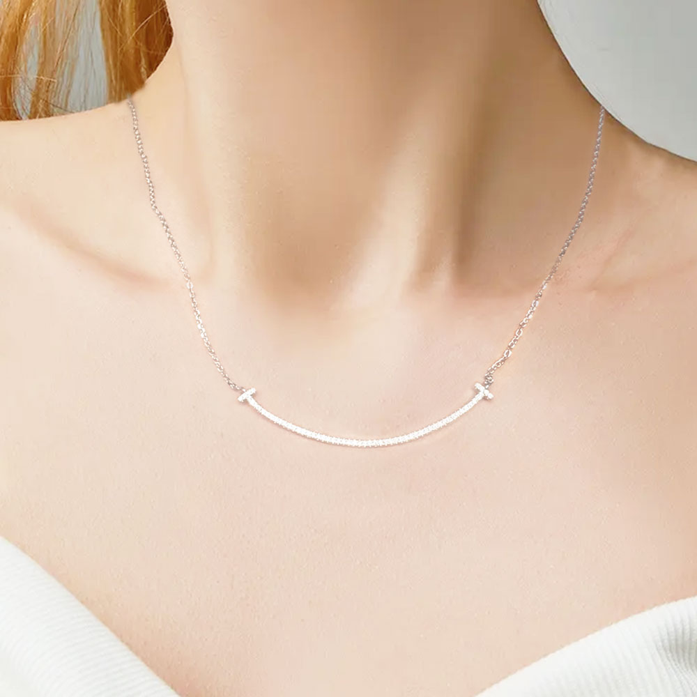 Silver House White Zircon Smile 925 Necklace Smile Gift