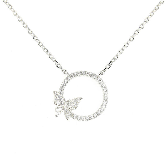 Silver House White Zircon Butterfly Ring Silver 925 Necklace