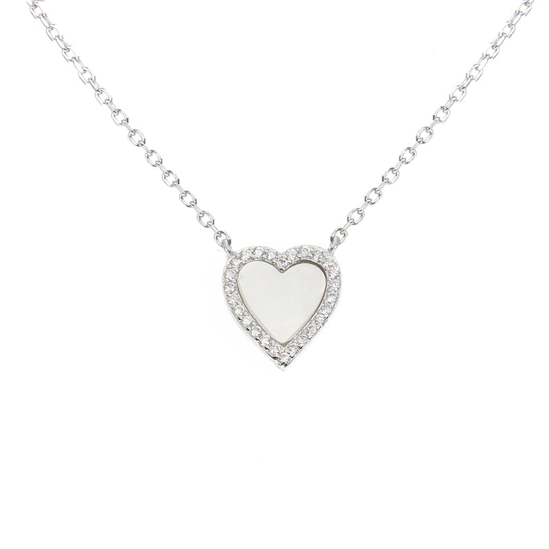 Silver House MOP White Zircon Heart  Silver 925 Necklace