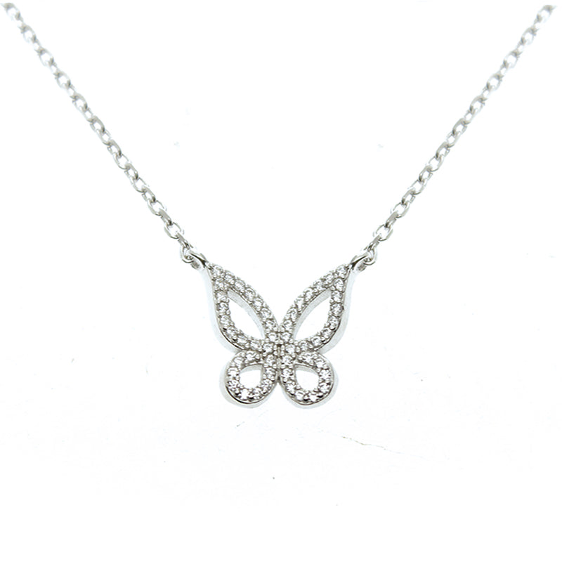 Silver House White Zircon Hollow Butterfly Silver 925 Necklace