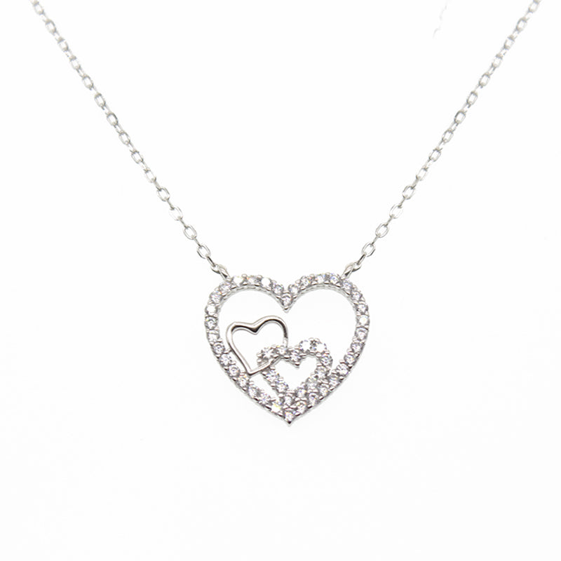 Silver House White Zircon Heart to Heart Silver 925 Necklace