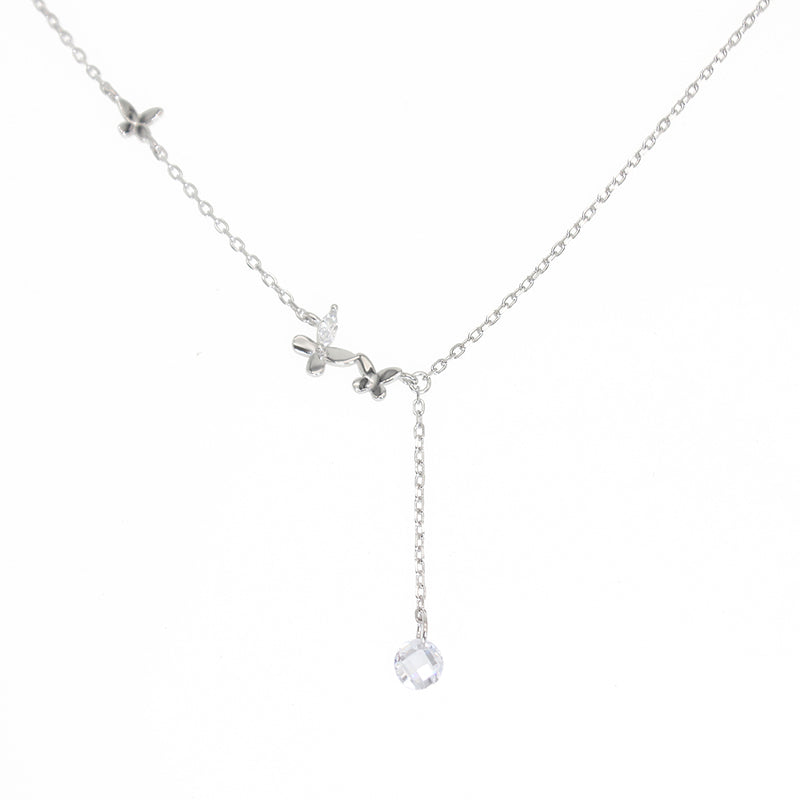 Silver House White Zircon Butterflies Silver 925 Necklace