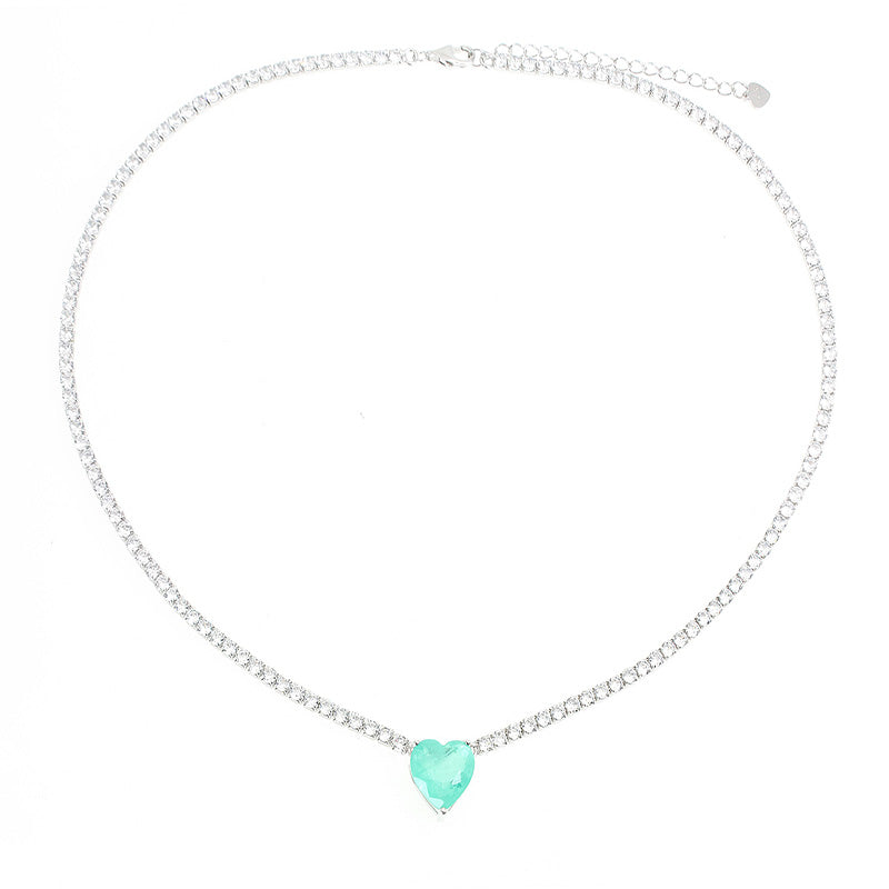 Silver House Icy Green White Zircon Heart Silver 925 Choker Necklace