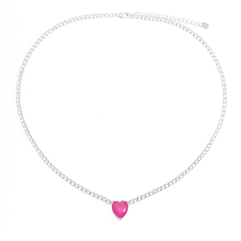 Silver House Icy Ruby White Zircon Heart Silver 925 Choker Necklace