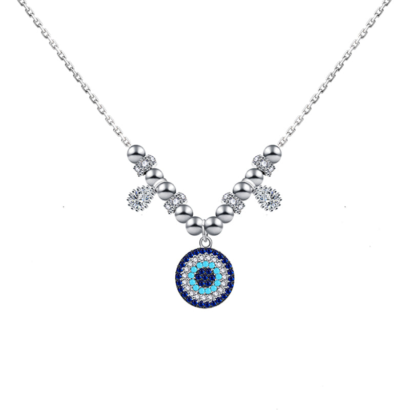 Silver House Turquoise Sapphire Zircon Evil Eye Silver 925 Necklace Teardrop