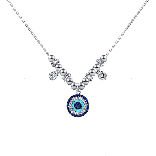 Silver House Turquoise Sapphire Zircon Evil Eye Silver 925 Necklace Teardrop