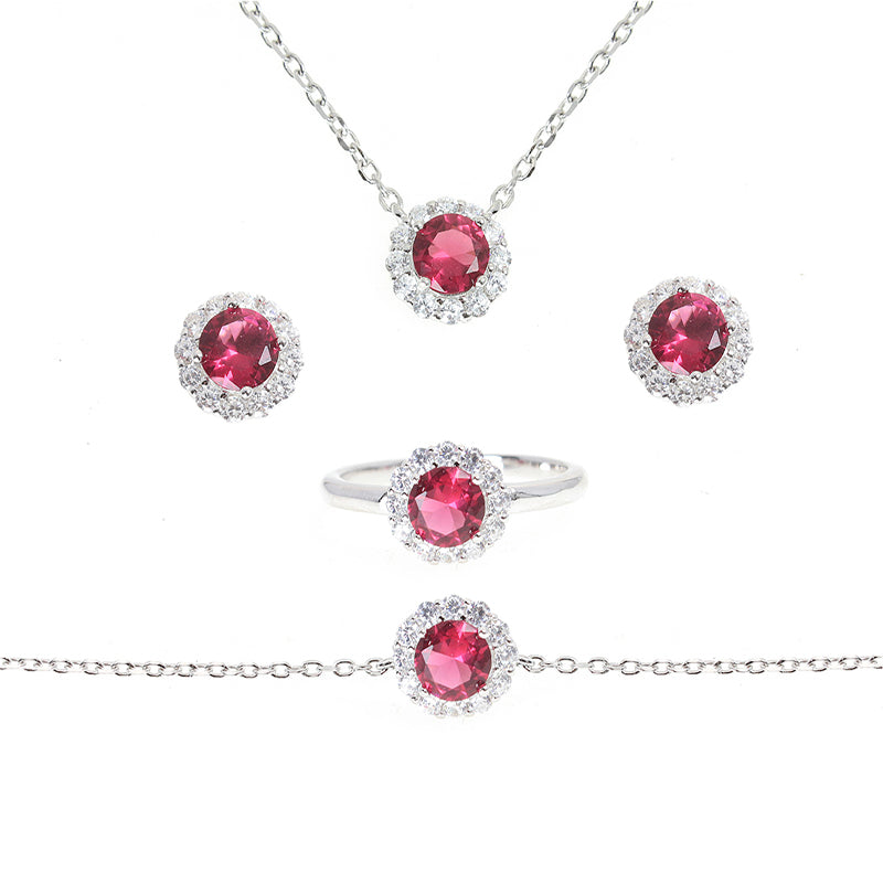 Silver House Ruby White Zircon Round Silver 925 4PCS Jewelry Set 5.5mm