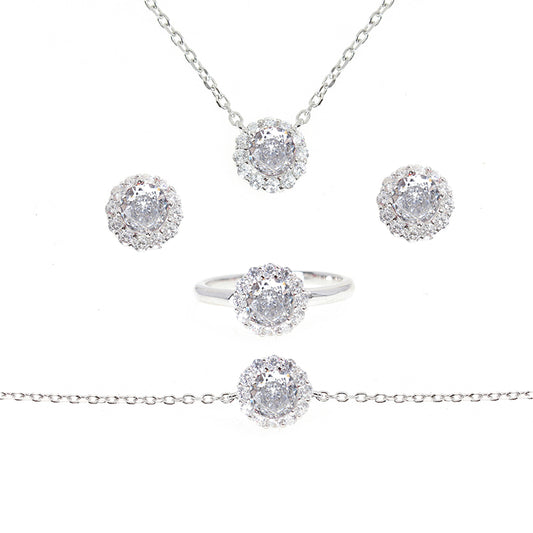 Silver House White Zircon Round Silver 925 4PCS Jewelry Set 5.5mm