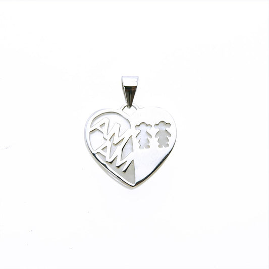 Silver House Mama & 2 Figures Heart Shaped MOP Silver 925 Pendant