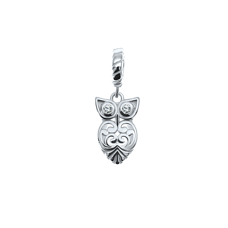 Silver House Owl Snake Chain Charm Silver 925 Zircon Cute Animal