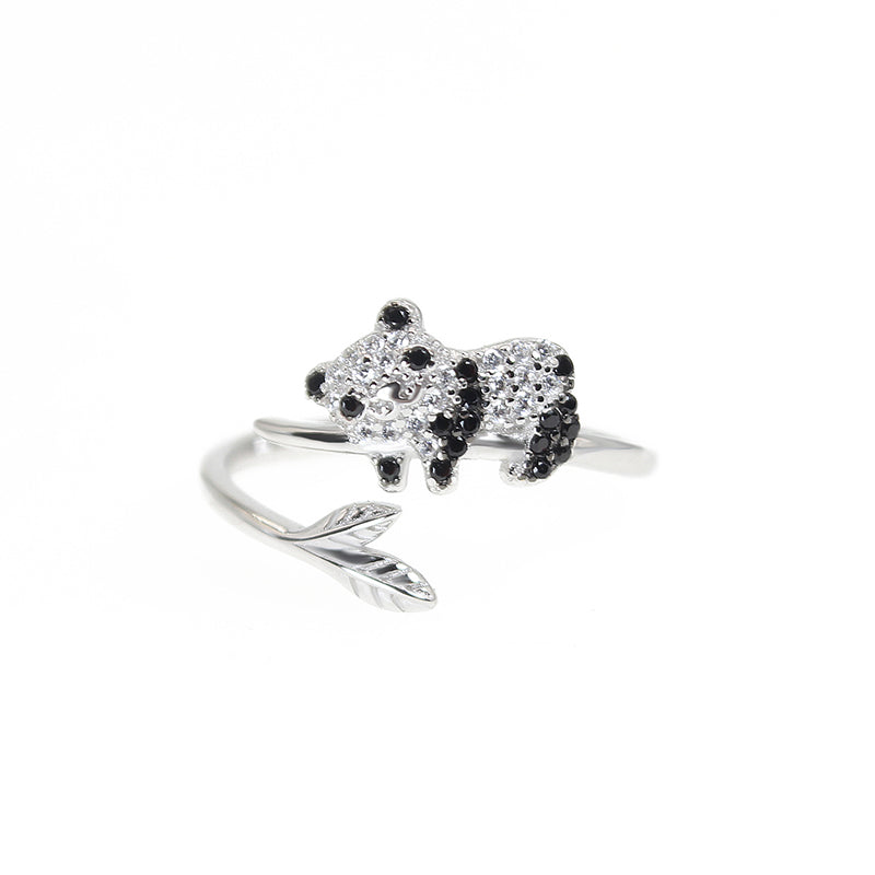 Panda Black White Zircon Silver 925 Open Size Ring