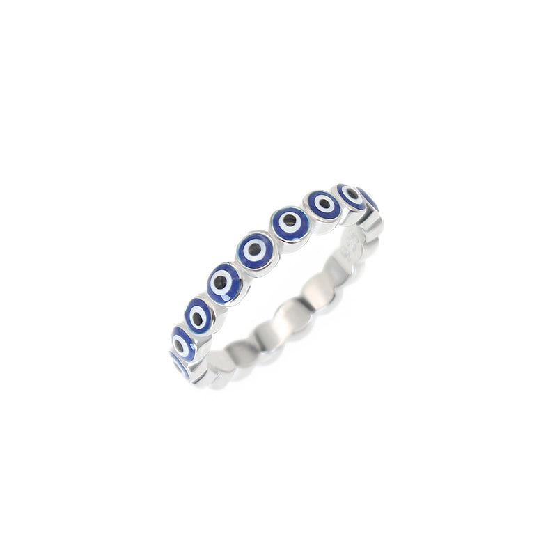 2.5mm Dark Blue Enamel Evil Eye Silver 925 Ring