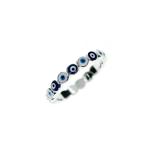 2.5mm Dark Blue White Enamel Evil Eye Silver 925 Ring