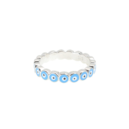 2.5mm Light Blue Enamel Evil Eye Silver 925 Ring