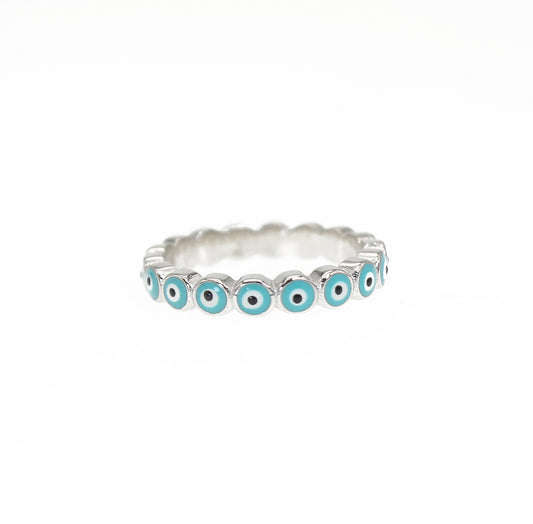 2.5mm Turquoise Enamel Evil Eye Silver 925 Ring