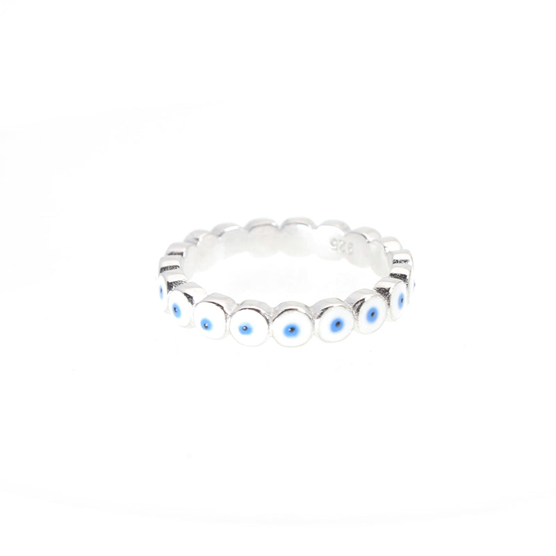 2.5mm White Enamel Evil Eye Silver 925 Ring