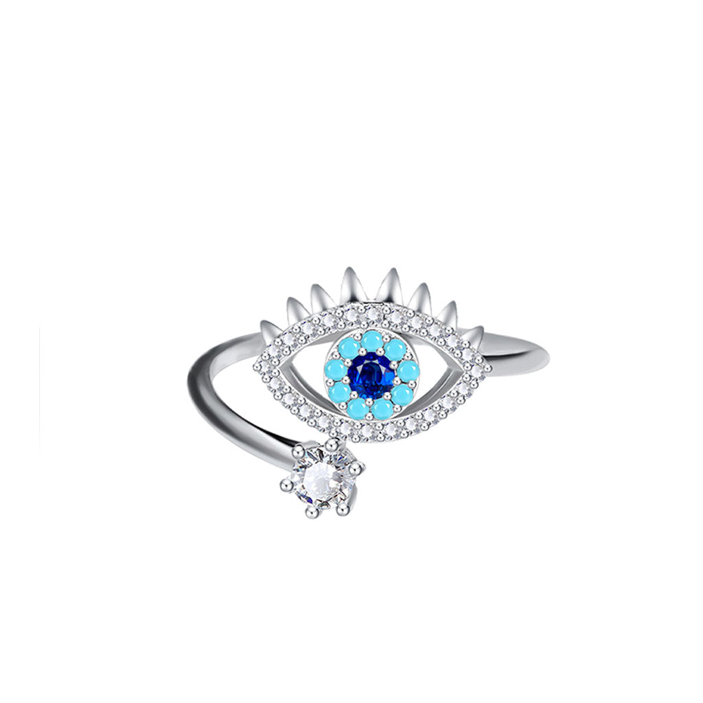 Silver House White Zircon Sapphire Turquoise Evil Eye 925 Silver Ring Individuation Fashion Accessories