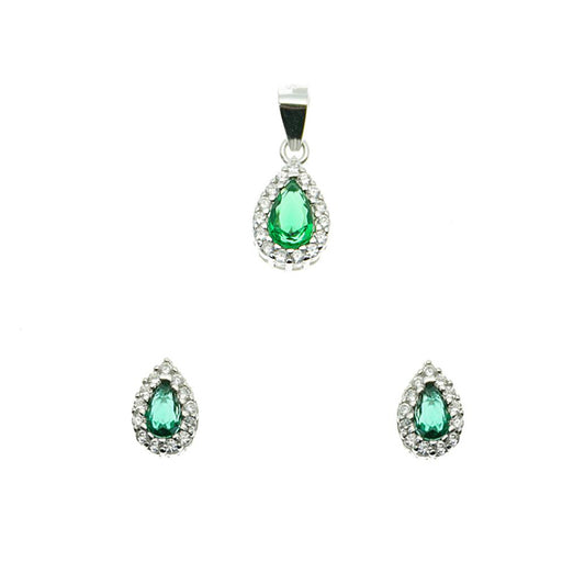 Silver House Emerald White Zircon Tear Drop Silver 925 Jewelry Set