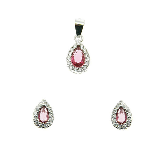 Silver House Ruby White Zircon Tear Drop Silver 925 Jewelry Set