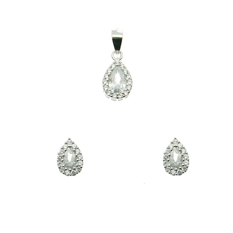 Silver House White Zircon Tear Drop Silver 925 Jewelry Set