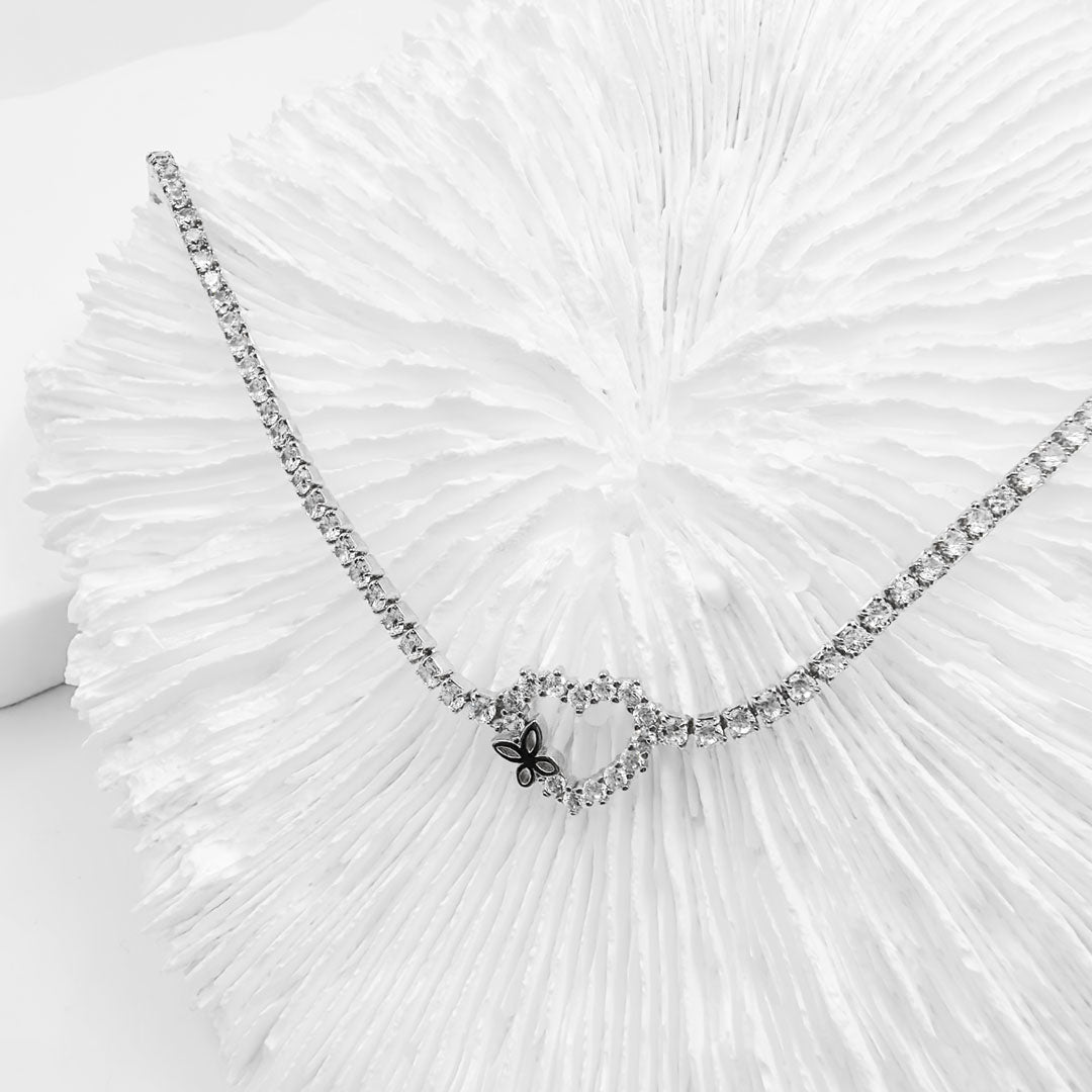 Silver House Water Heart Zircon Silver 925 Necklace Sweet