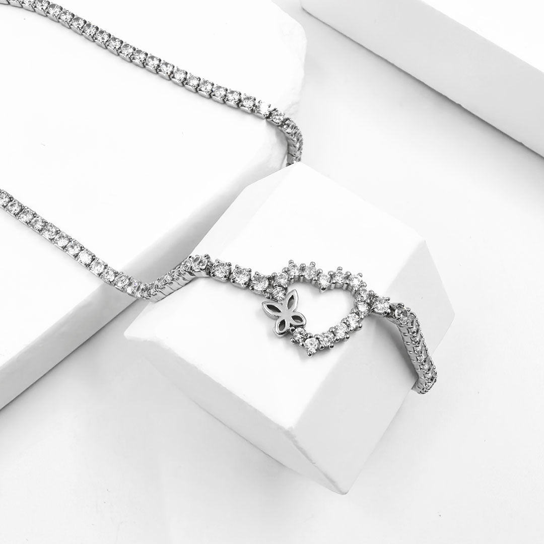 Silver House Water Heart Zircon Silver 925 Necklace Sweet
