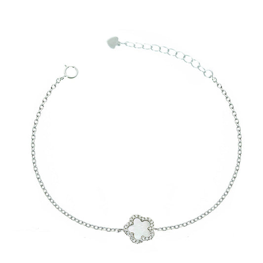 Silver House MOP White Zircon Flower Silver 925 Bracelet