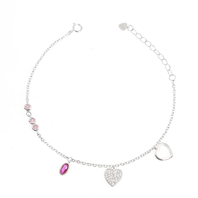 Silver House Ruby White Zircon Heart Silver 925 Bracelet