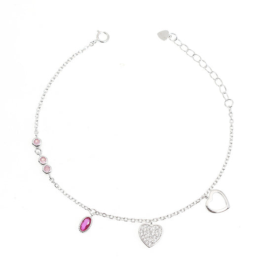 Silver House Ruby White Zircon Heart Silver 925 Bracelet